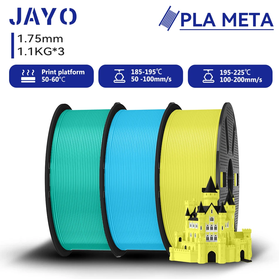 JAYO 3,3KG PLA Meta Filament 1,75MM 3D-Filament PLA für FDM 3D-Drucker, sauber gewickelt, robust, 3D-Druckmaterialien 1,1KG/Rolle