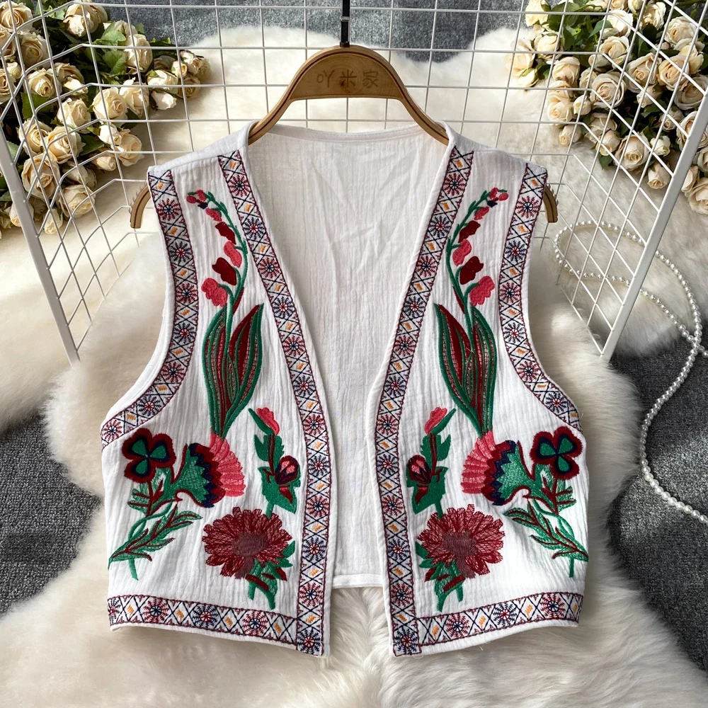 Crochet Top Embroidery Floral Tank Tops Knitted Women V-neck Folk Fashion Vest for Woman Vintage Spring Autumn Almighty Dropship