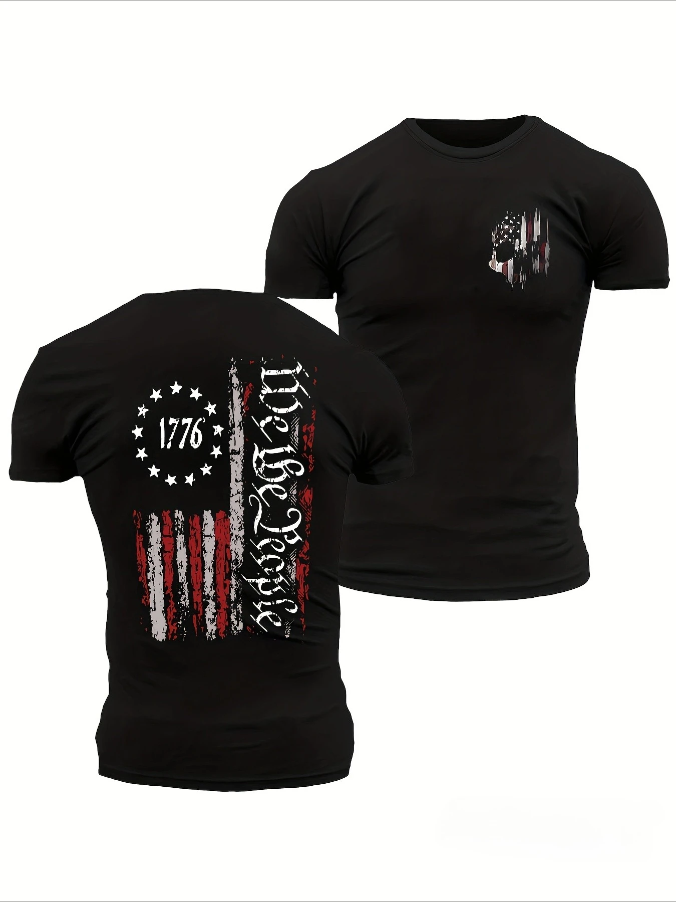 

with 1776 American Flag & "We The People"design -100% cotton summer short sleeve O-neck casual printed men's T-shirt.