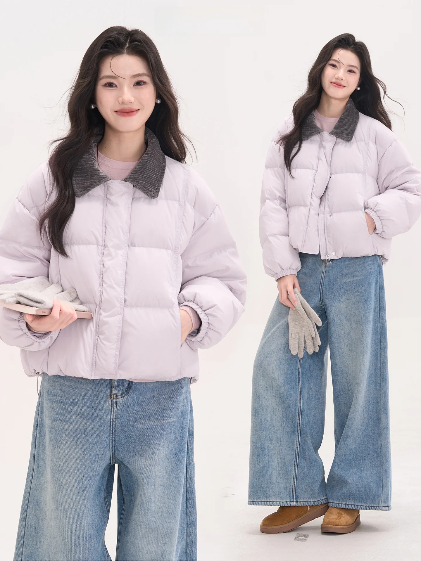 

Женская зимняя теплая пуховая куртка Heme Parisian Rose из вельвета с пэчворком, воротником-стойкой и квадратными вставками, повседневная, на молнии