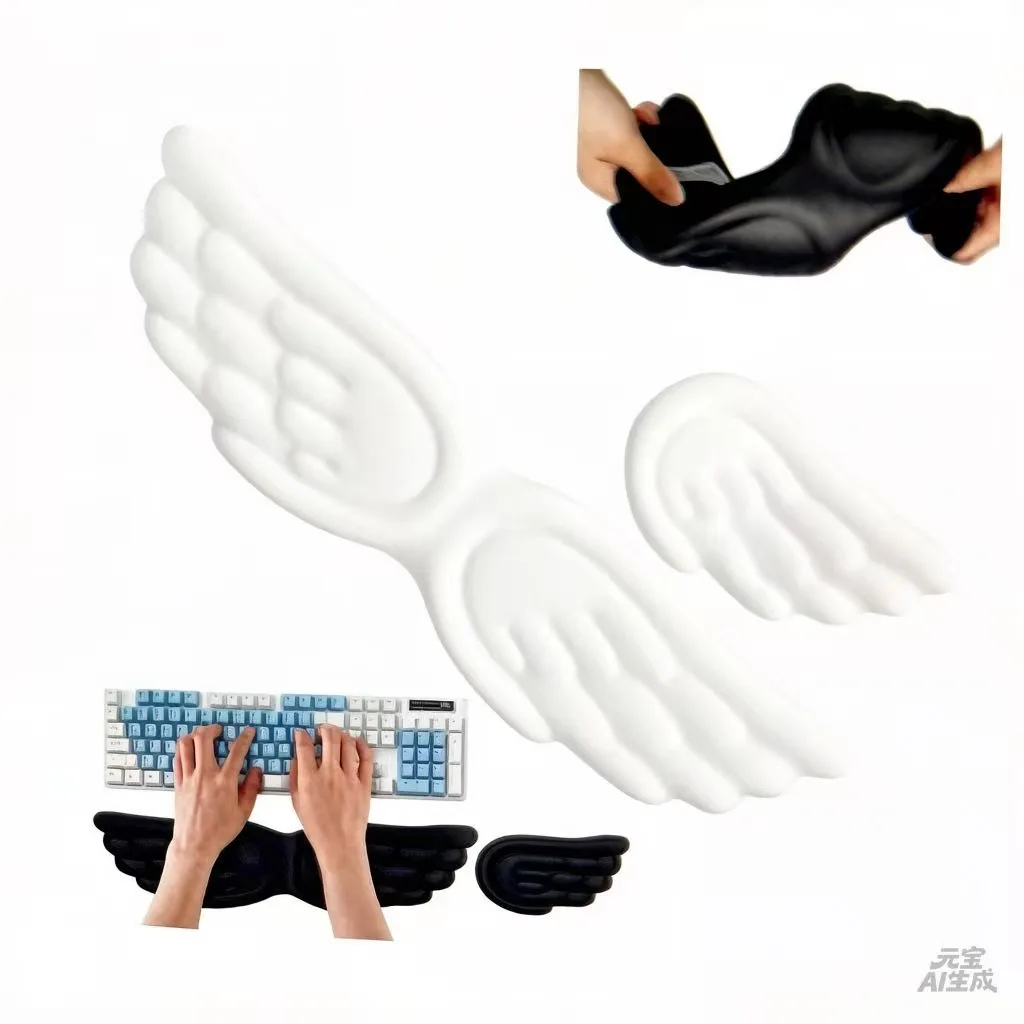 Keyboard Mouse Wrist Rest Angel Wing Memory Foam Mouse Pad Set Wrist Support Ergonomic Non-Slip for Computer Laptop Easy Typing
