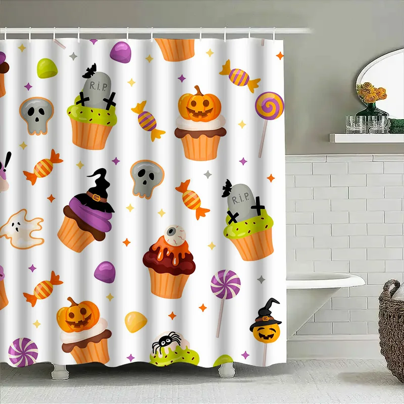 

Tuniu милая занавеска для душа на Хэллоуин, кексы, пауки, конфеты, призраки для девочек, декор для детской комнаты