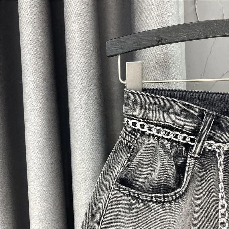 Denim Shorts Women Ripped Raw Edge Designed Punk Style High Waist Summer A-line Cool Girls Loose Wide Leg Trousers Streetwear