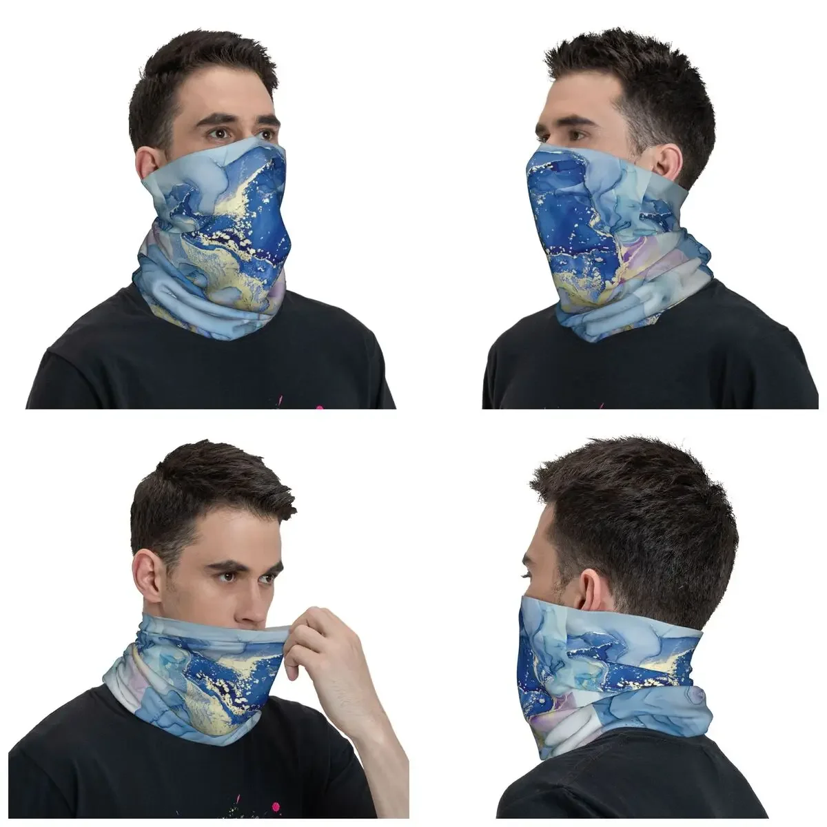 Custom Luxury Blue Abstract Texture Marble Pattern Bandana Neck Warmer Women Men Winter Ski Tube Scarf Gaiter Face Cover