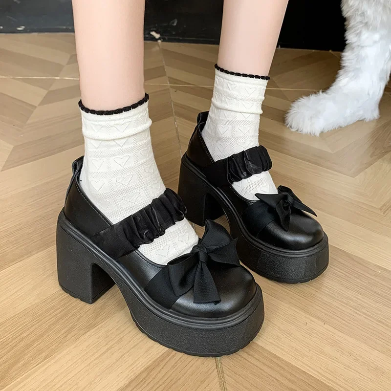 

Women's Pumps Round Toe Block Heel Lolita Shoes Comfortable Women Mary Jane Shoes Retro Loafers Slip on Zapatos Para Mujeres