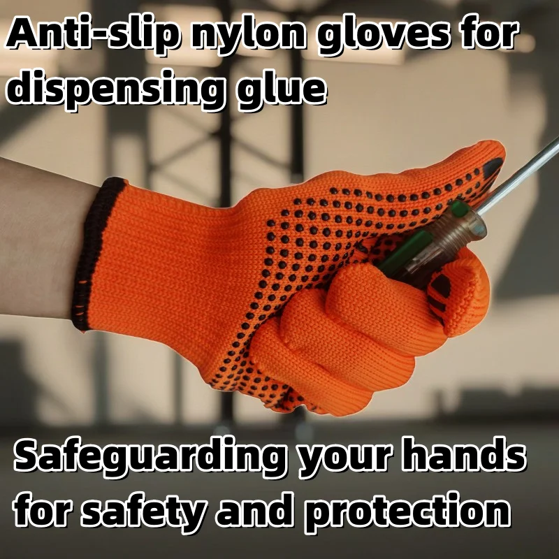 New Thickened Oversized Nylon Latex Coated Anti-Slip Wear-Resistant Work Gloves Green and Orange Unisex