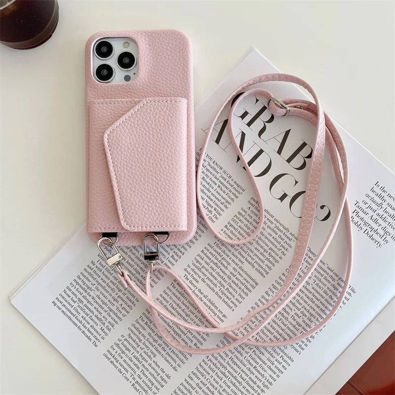 Trendige Crossbody-Leder-Brieftaschenhülle mit Lanyard für iPhone 18 17 18Pro 16 15 17Pro 14 13 Pro Max 12 16Pro, Handytasche mit Schminkspiegel – Detail 17