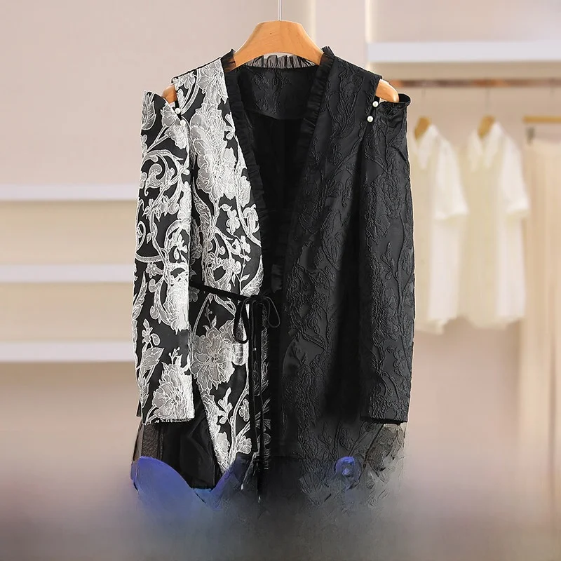 faionable-embroidered-oulder-bared-texture-sensation-jaet-with-belt-for-women-spring-season-regular-sve-length