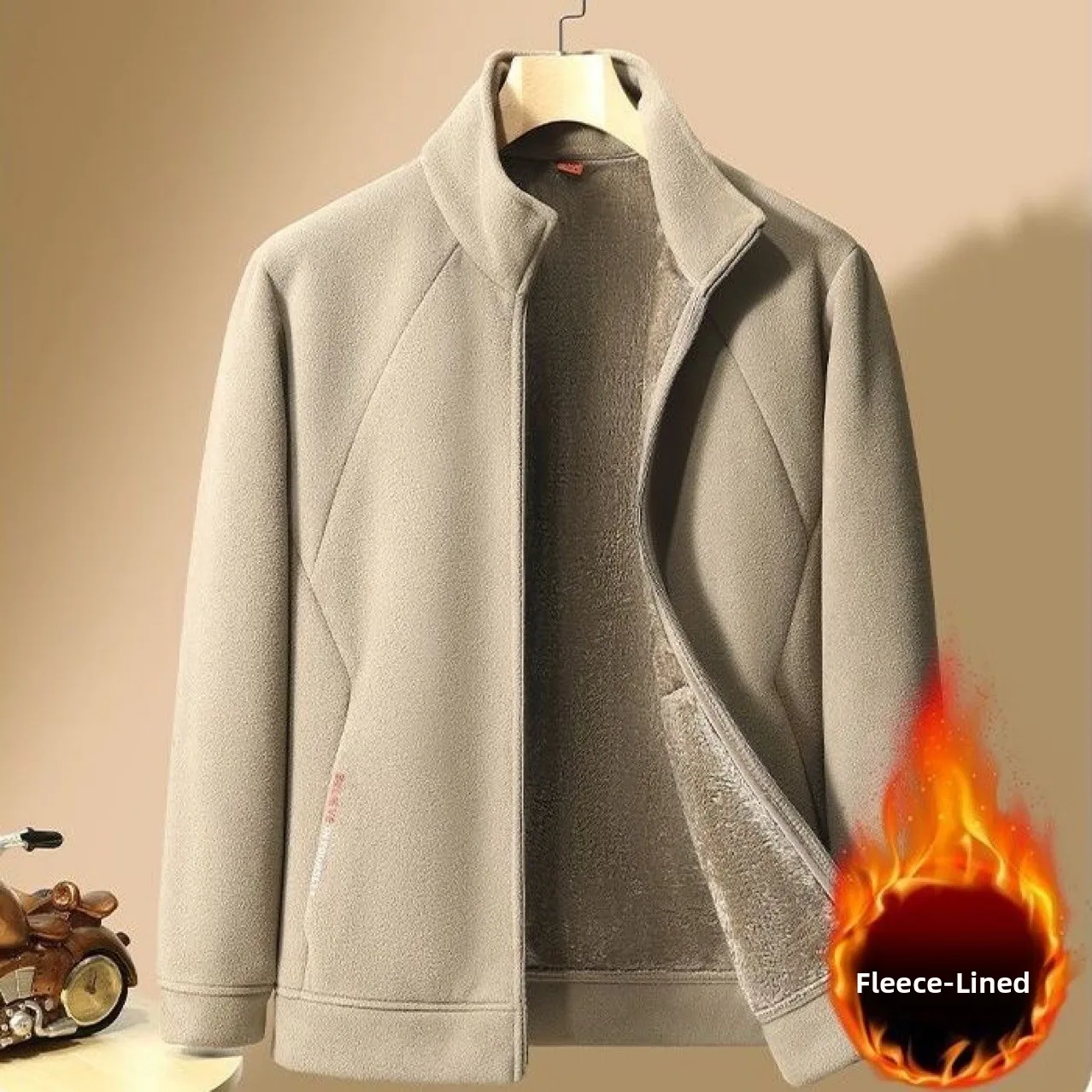 

Men's Fce Lined Oversized Sweatirt Thi Warm Casual Jaet Stand Collar Polyester Fiber Spring Autumn Winter Outerwear