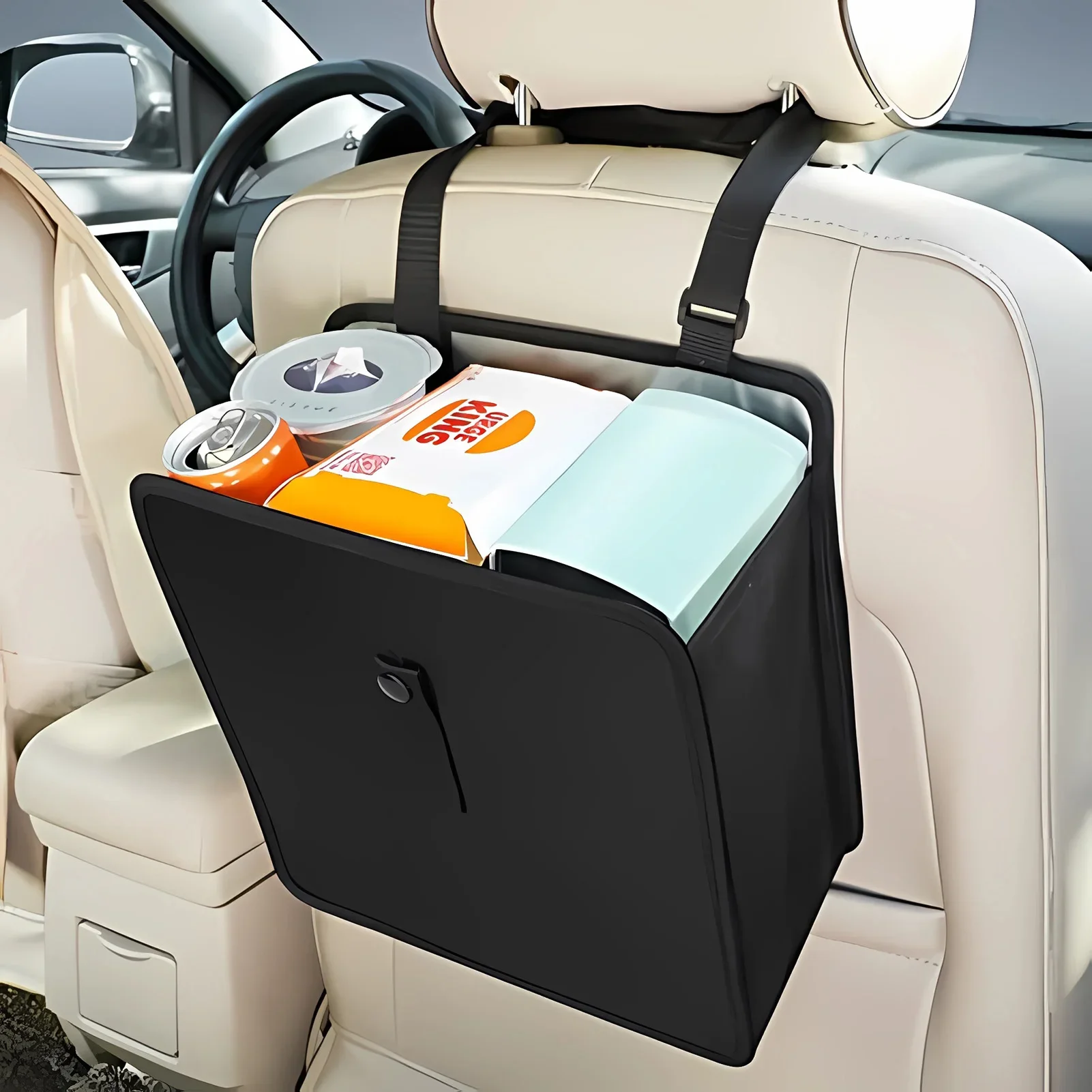 Auto-Mülleimer zum Aufhängen, vielseitig einsetzbar, wasserdichter Rücksitz-Organizer, universeller Fahrzeug-Aufbewahrungsbehälter für Snack-Verpackungen – Detail 2
