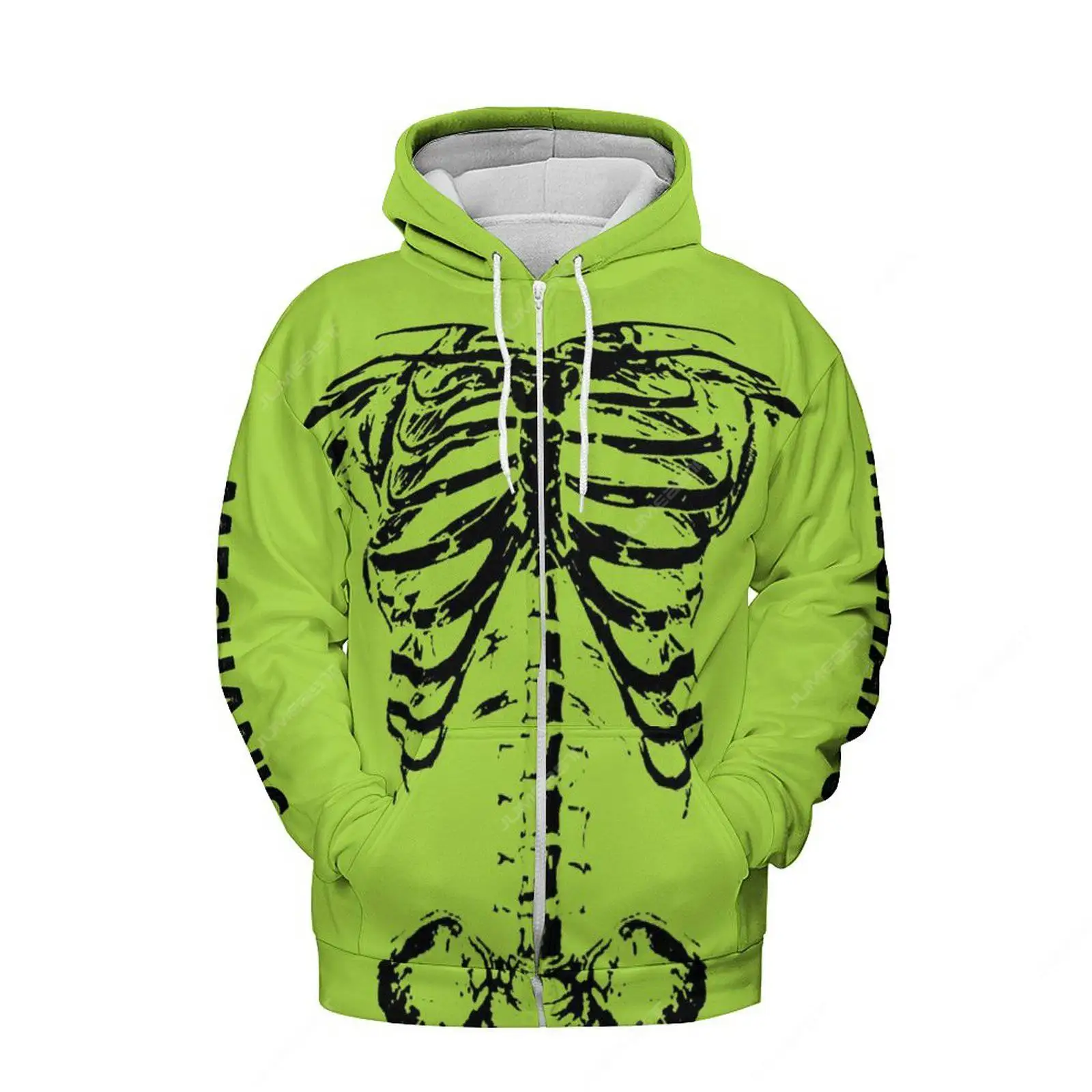 

Jumeast Neon Green Mechanical Skeleton Men Zipper Hoodies Dark Academia Horror Women Hooded Sweatshirts Gothic Drip Clothes Coat