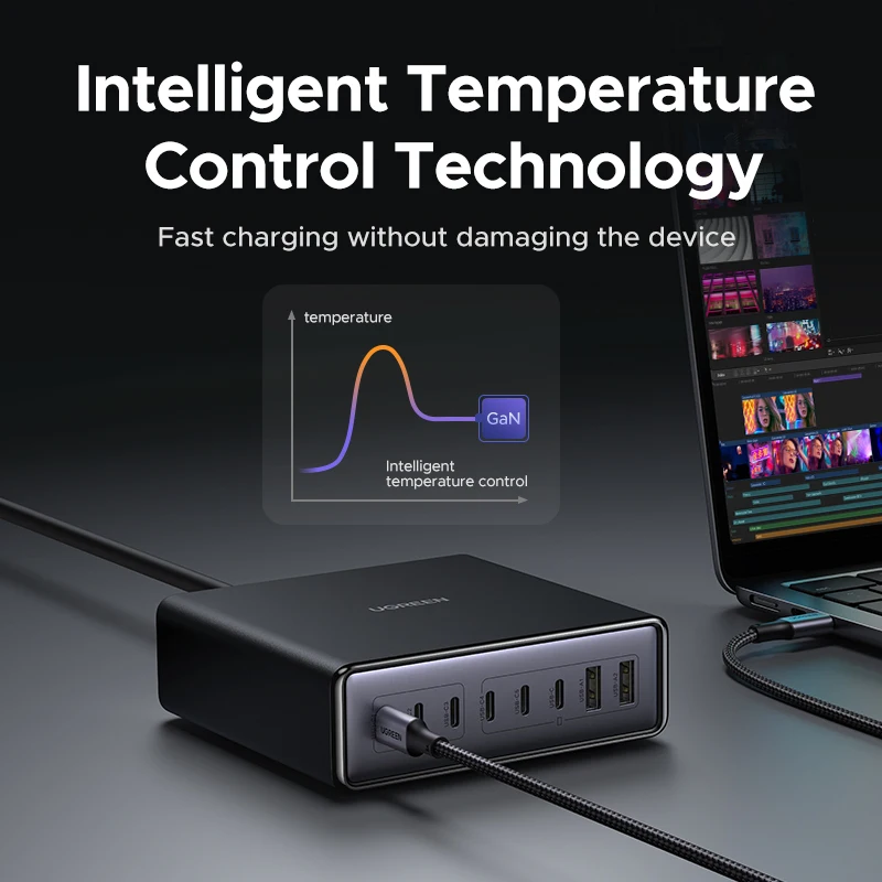 【Korean Plug】UGREEN 200W GaN Charger 8 in 1 Desktop Charging Station For Macbook Laptop iPhone 17 16 Pro Xiaomi Samsung Tablet - náhled 4
