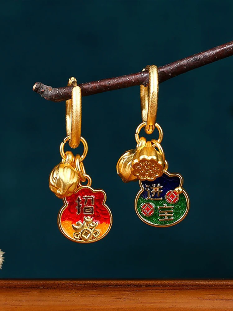 A New Chinese-style Enamel Color with Multiple Ear Rings To Attract Wealth and Treasure Lotus Pod Earrings for Women