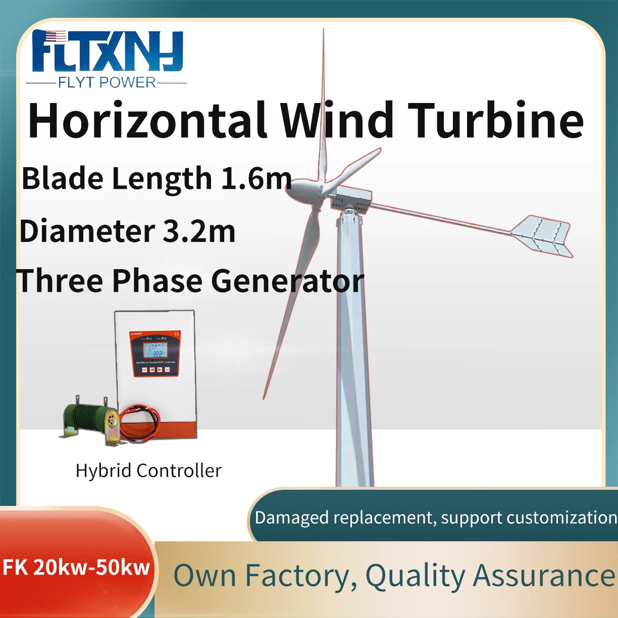 50000W 220V 230V 30KW 50KW Permanent Magnet Horizontal Wind Turbine On grid inverter Big Windmill For operation