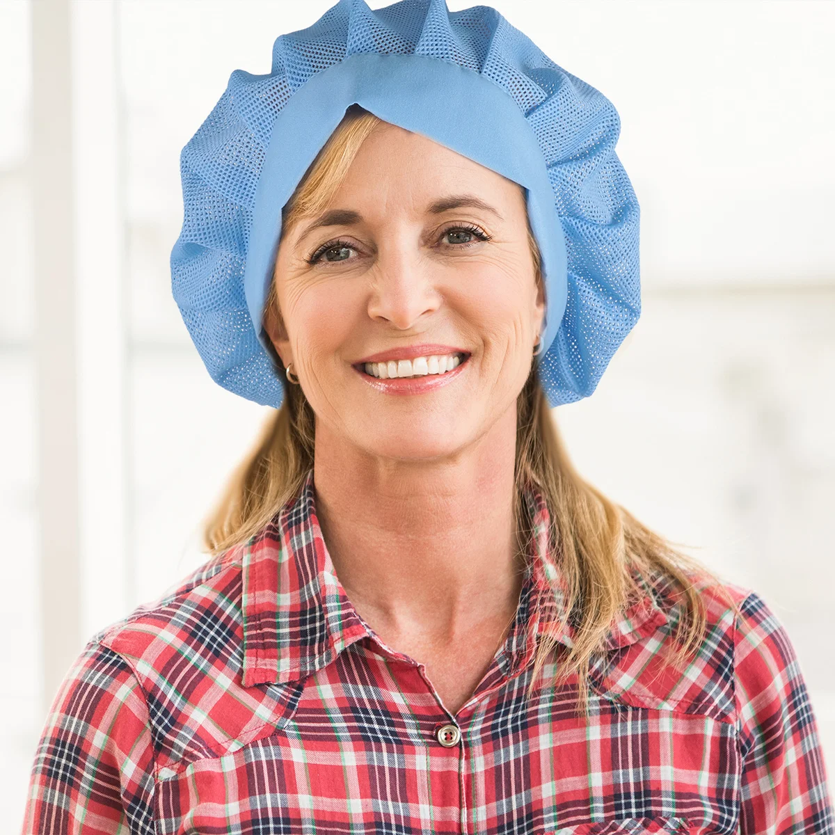 Ademende koksmuts Eenvoudig praktisch ontwerp Duurzaam materiaal Comfortabel dragen Catering Scholen Bakkers Hemelsblauw