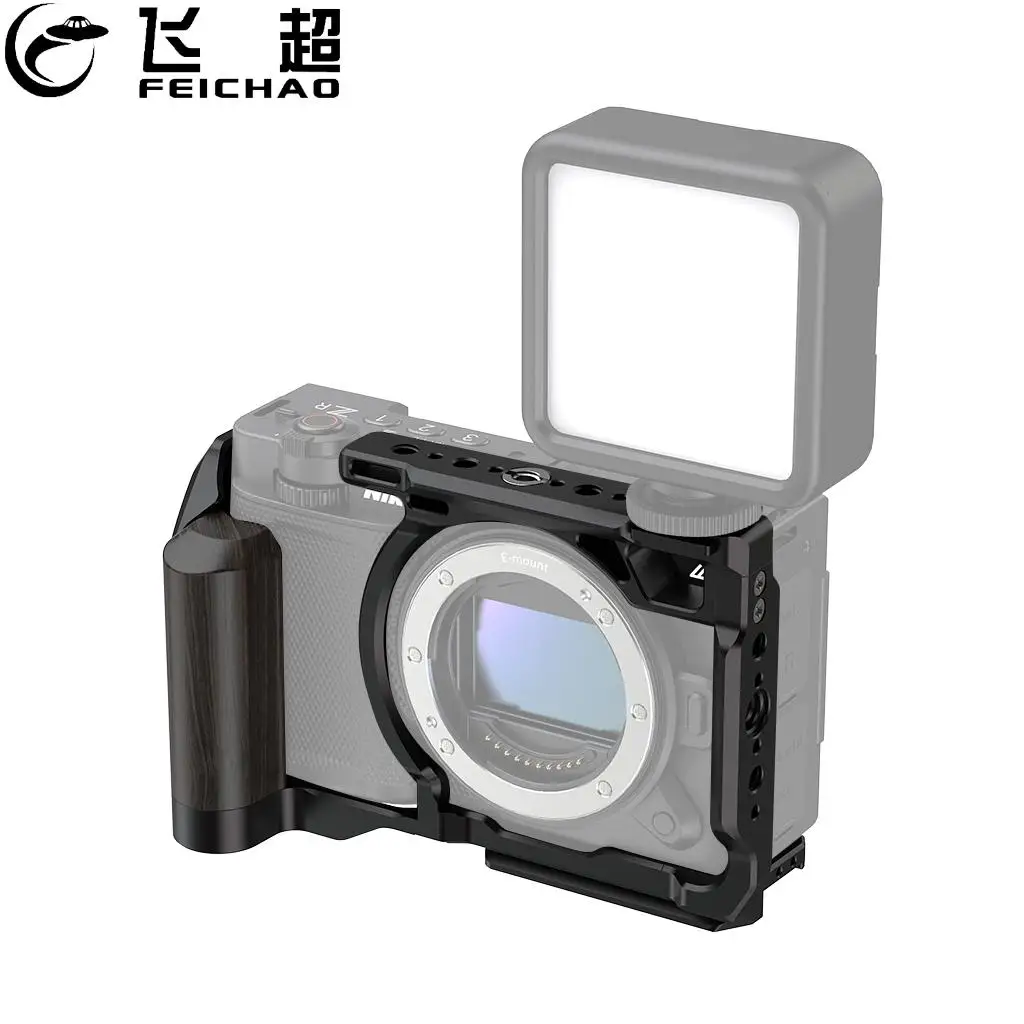 for-nikon-zr-camera-cage-rig-with-cold-shoe-mount-3-8-1-4-screw-holes-wooden-handle-grip-housing-video-camera-protective-case
