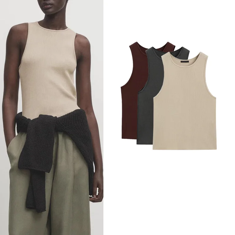 

Comfortable Knitted round Ne Svel Vest Basic Sle Bal Top for Women Polyester Fiber Summer Season Casual Wear