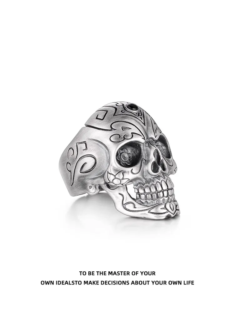 Anillo de plata de ley con calavera para hombre, diseño de moda de Instagram, nicho sense boys, high street, retro, dedo índice