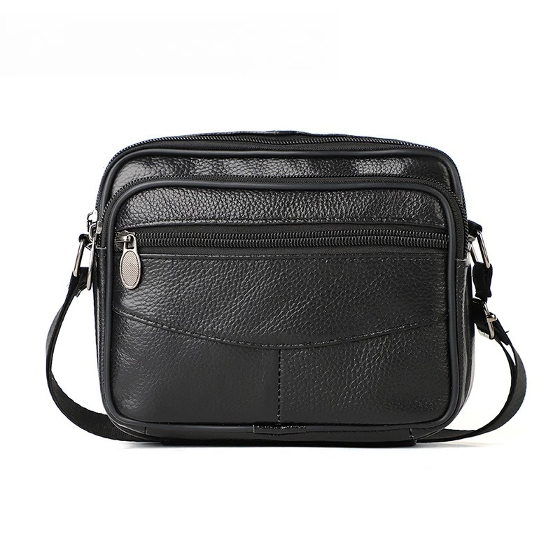 Commuting men's cross-body backpack square multi-pocket square shoulder bag leisure business real leather small body bag