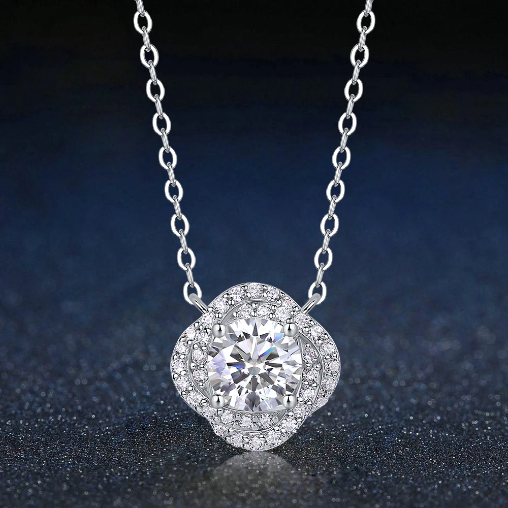 

1CT Moissanite Necklace for Women 100% 925 Sterling Silver Chain Excellent Cut D Color Diamond Pendant Luxury Fine jewelry Gift