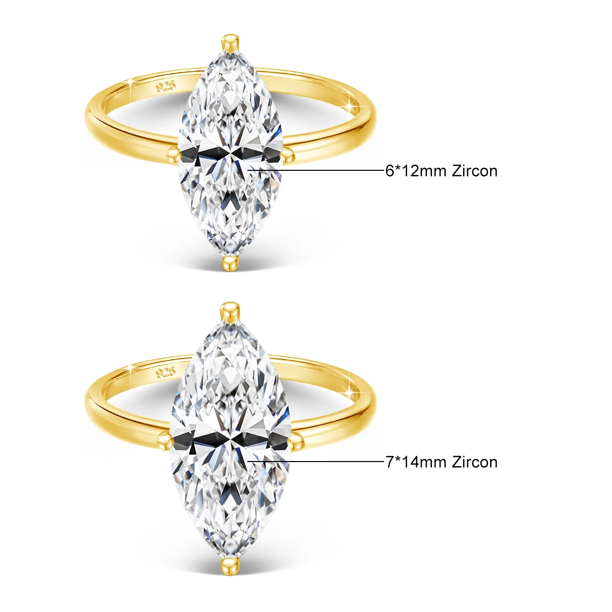 18K Farbige 3 Karat Marquise-Schliff Moissanit-Ringe für Damen, 925 Sterling Silber Labor-Diamant Hochzeitsband Verlobungsring Schmuck – Detail 1