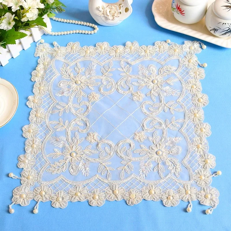 

Luxury mesh bead flower Embroidery table cloth cover party wedding tablecloth kitchen Christmas Table decoration and accessories