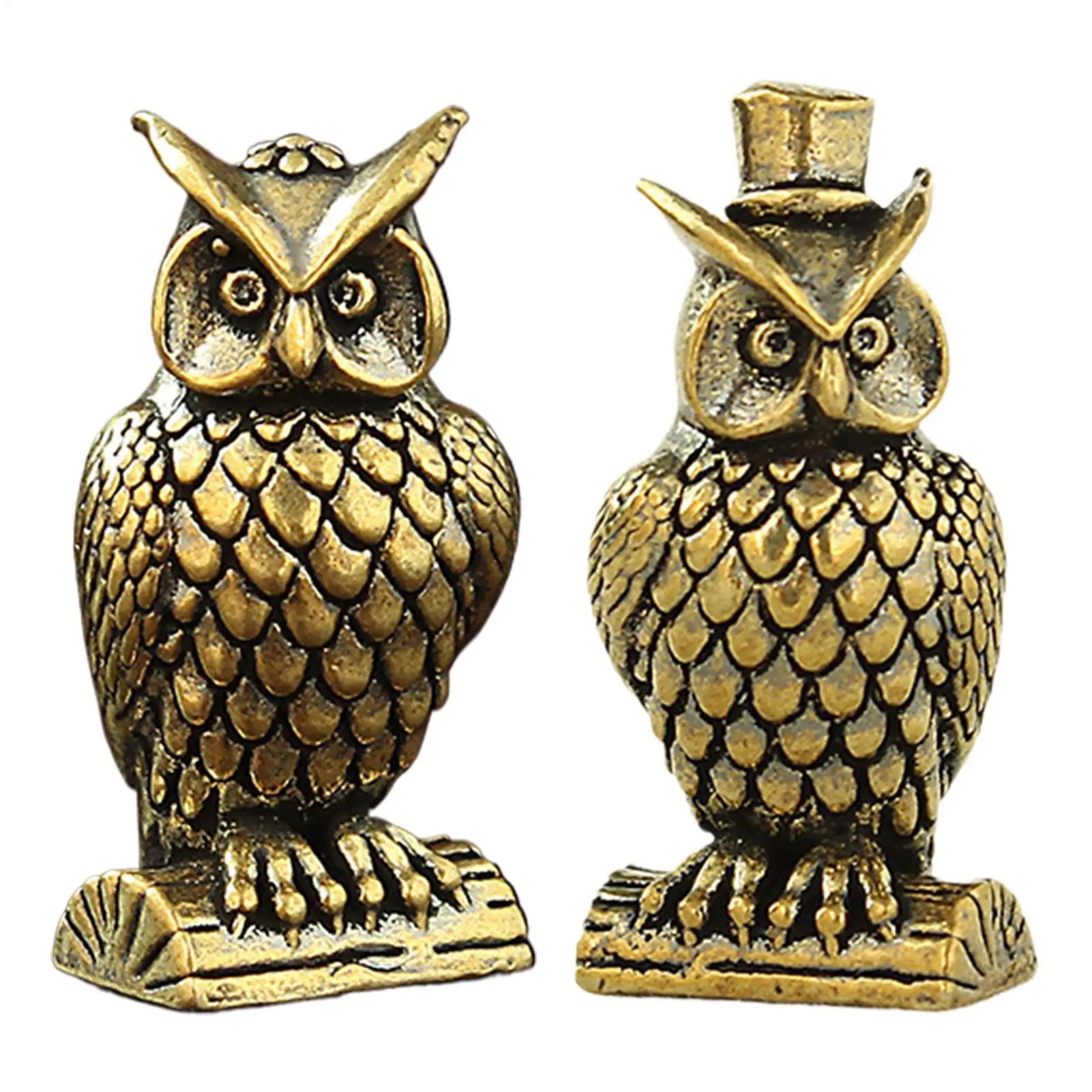 Cute Brass Owl Figurine Animal Sculpture Home Decor Vintage Table Centerpiece for Living Room Office Shelf Unique Gift