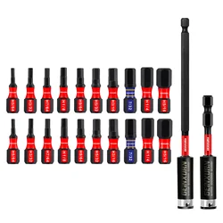 Geinxurn 1 inches Multi Hex Head SAE Insert Bits Set ,S2 Steel Hex Screwdriver Bit set with Extension Bit Holder