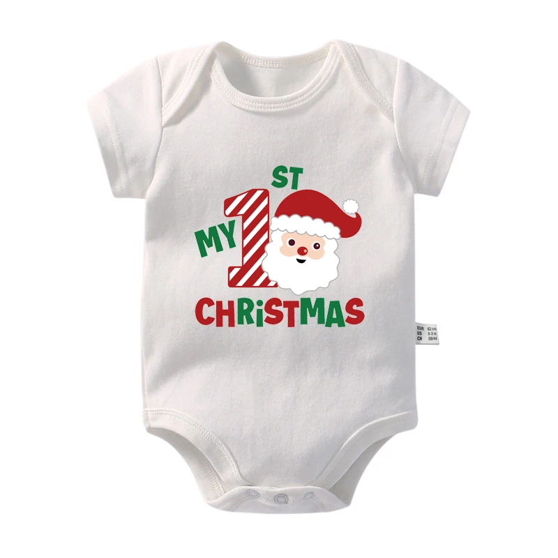 New My First Christmas Newborn Baby Rompers Cartoon Deer Santa Printed Outfit Infant Baptism Bodysuit Clothes Toddler Xmas Gift