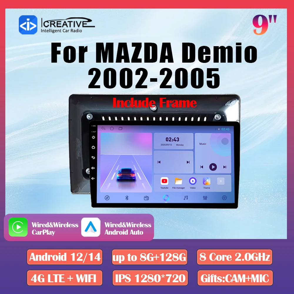 Android 14 Multimedia HU For MAZDA Demio 2002-2005 Features Wireless CarPlay Android Auto Integrated GPS Navigation DVD Player
