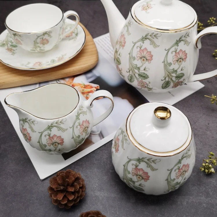 Bone china Coffee cup dish set British afternoon tea tableware retro Coffee cup coffee pot tea pot sugar can