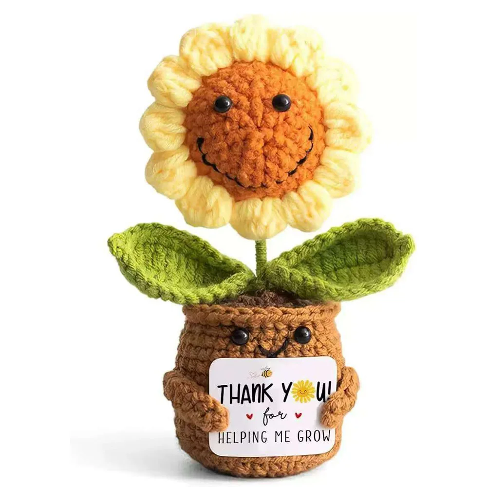 Hand-woven Positive Energy Sunflower Dolls Home Room Decor Hug Pocket Knitting Tulip Doll Positive Card Desktop Ornament Gift