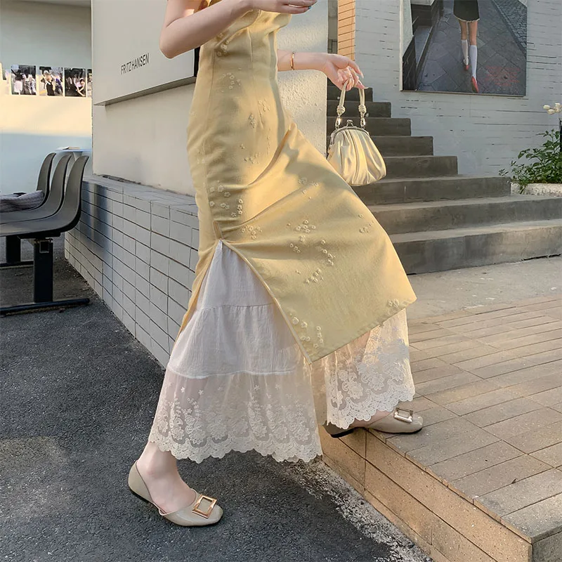 Damen-Unterhose im japanischen Stil, locker, mit elastischem Bund, bestickter Spitze und Baumwoll-Leinen-Mischung...