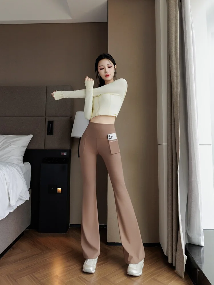 Cintura alta sino bot calças de yoga das mulheres outono 2025 novo sle controle de barriga levantamento de bunda tamanho grande ket calças compridas