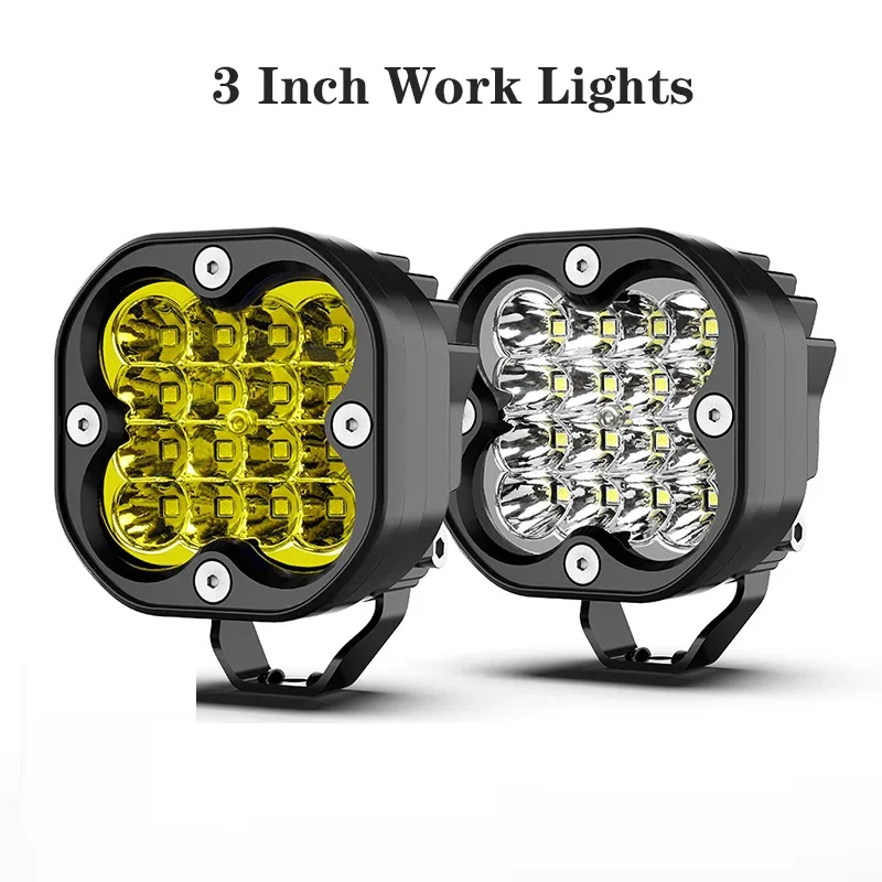 MICTUNING 3 Inch LED Yellow/White Work Light 12V Spotlights Fog Lamps 4x4 Offroad LED Headlights For Motorcycle Jeep Truck ATV