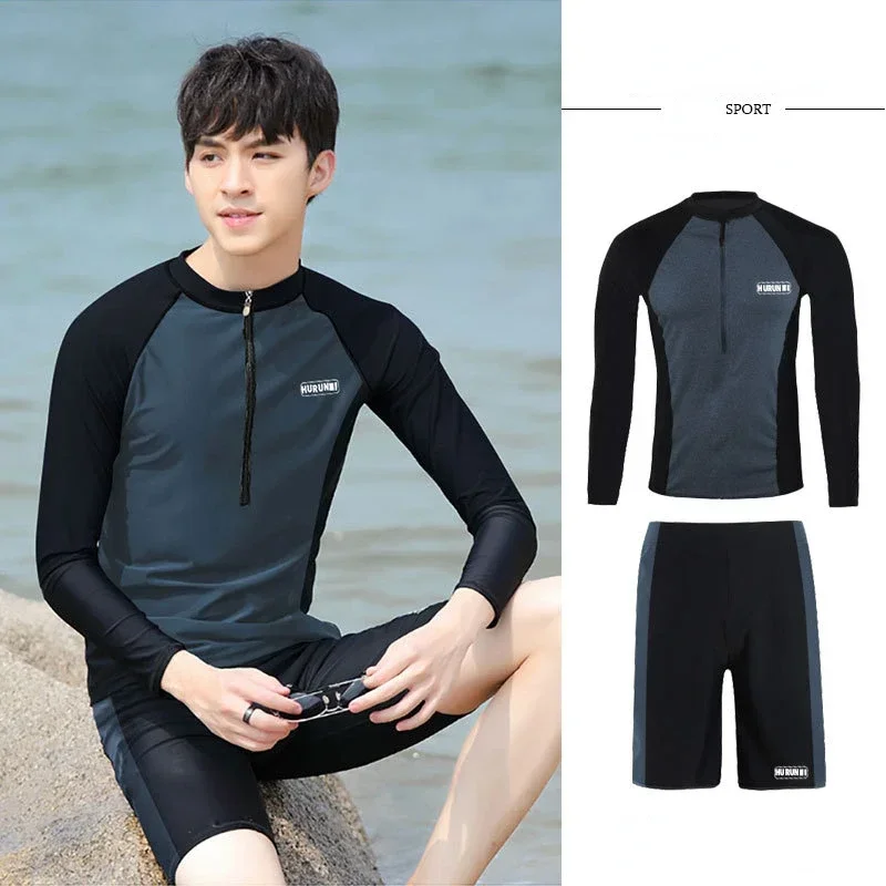 

Men's Swimsuit Two-Piece Wetsuit Long Sleeves Shorts Beach Wear Quick-drying Swimwear