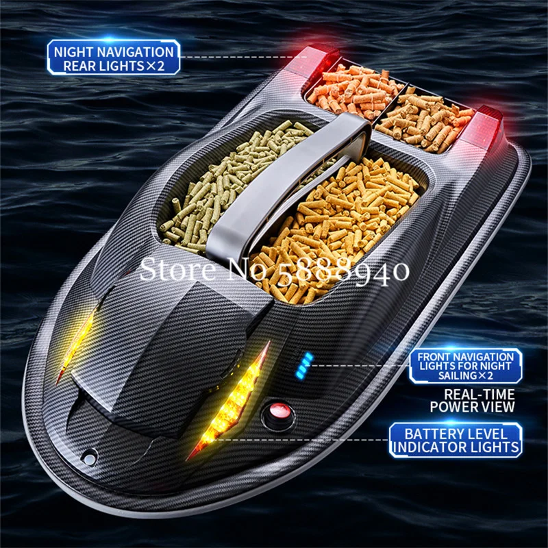 Rádio Controle Bait Boat, 3Hopper, 4kg Grande, 500m, 5 Nível resistente ao vento, Voice Prompt, Low Battery Aviso RC Fishing Boat, Profissional