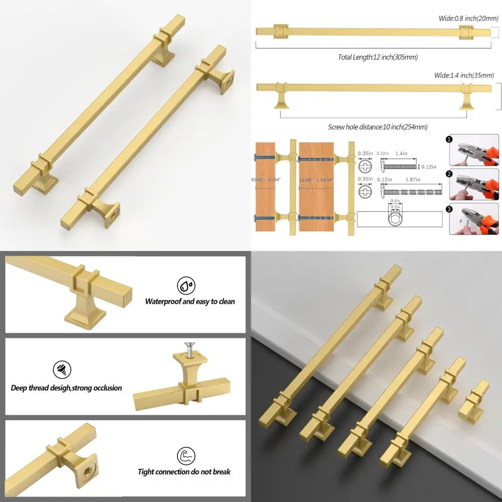 

Матовое золото, 10 шт., 10-дюймовые квадратные ручки для кухонного шкафа, ручки для ящиков для шкафов, современная золотая фурнитура