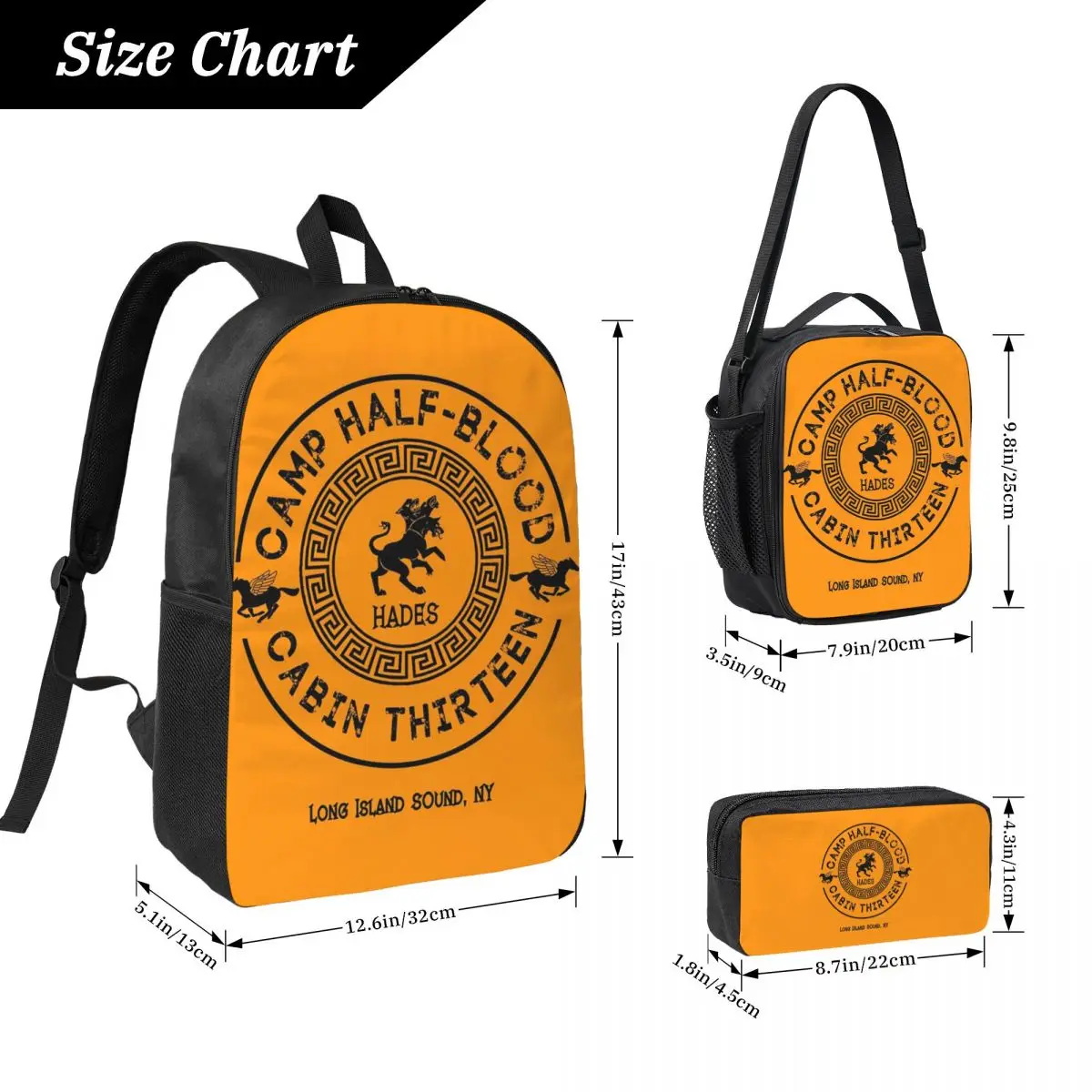 Cabin Thirteen Hades Percy Jackson Camp Half-Blood Backpack Boys Girls BookBag School Bag 3ps Insulated Lunch Bag Pencil Case