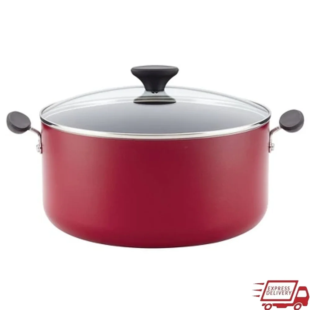 

10qt Aluminum Nonstick Stock Pot with Glass Lid Dishwasher Oven Safe Cooking Pot Stews Soups Picnics Family Meals
