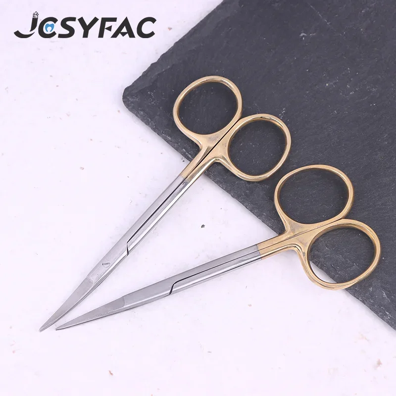 

1PCS Stainless Steel Dental Surgical Scissors Straight And Curved Tip Gold Plated Handle Scissor Forceps Medical Tools