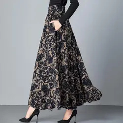 Elegant Vintage Printed Maxi Floral Skirt Woman 2023 Summer New Office Lady Commute High Waist Ankle Oversize Loose Long Skirts