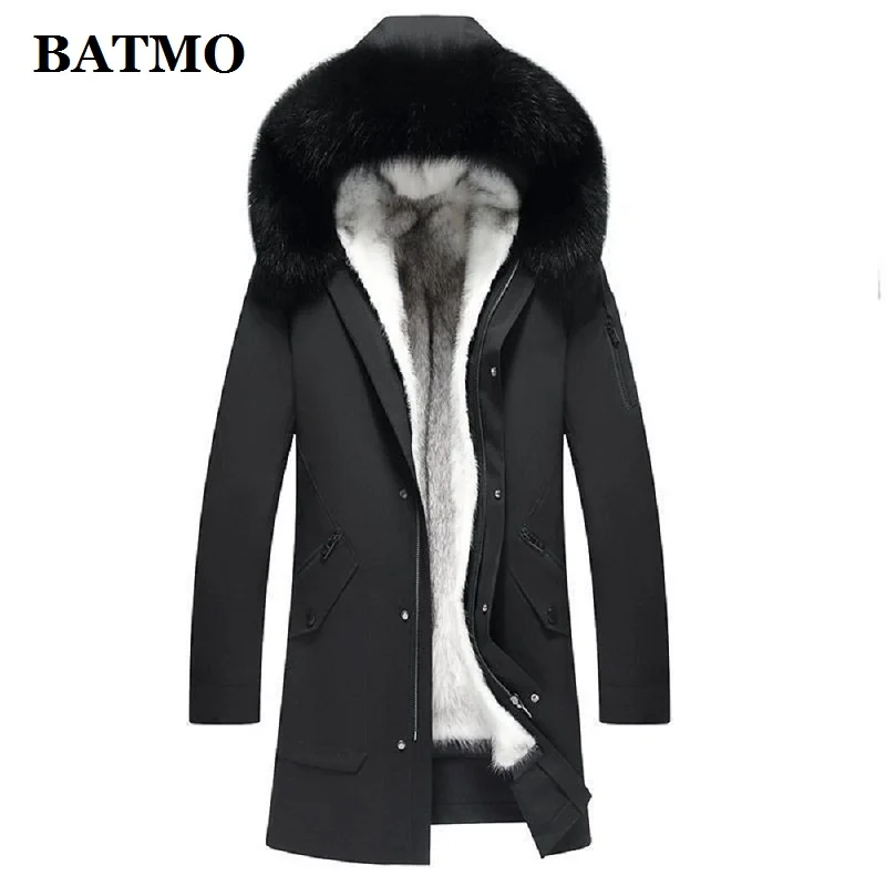 BATMO natural Fox fur collar rabbit fur liner hooded parkas men,men\'s winter warm hooded jackets ,men\'s fur Overcoat PDD27