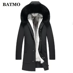 BATMO natural Fox fur collar rabbit fur liner hooded parkas men,men's winter warm hooded jackets ,men's fur Overcoat PDD27