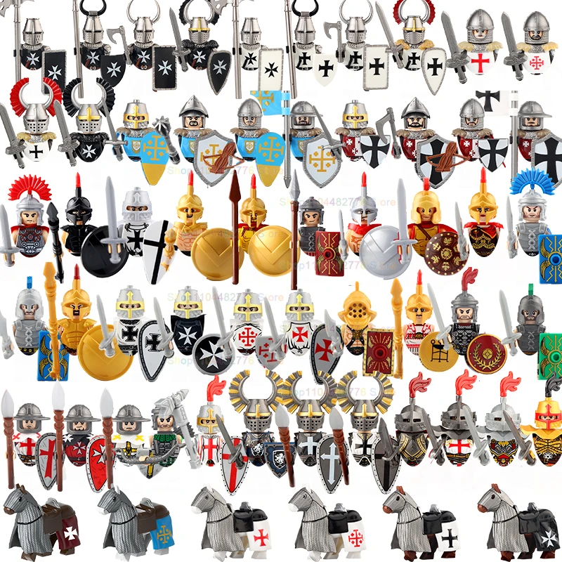 BR880 Knight Medieval Crusader Figure Holy Sepulchre Hospital Hammer Sword Shield Soldier Weapon accessories Building Block Toys