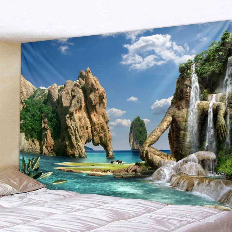 Beautiful Wave Landscape Printed Large Wall Tapestry Wall Hanging Wall Tapestries Wall Art Nature Scenery Bedroom Living Room