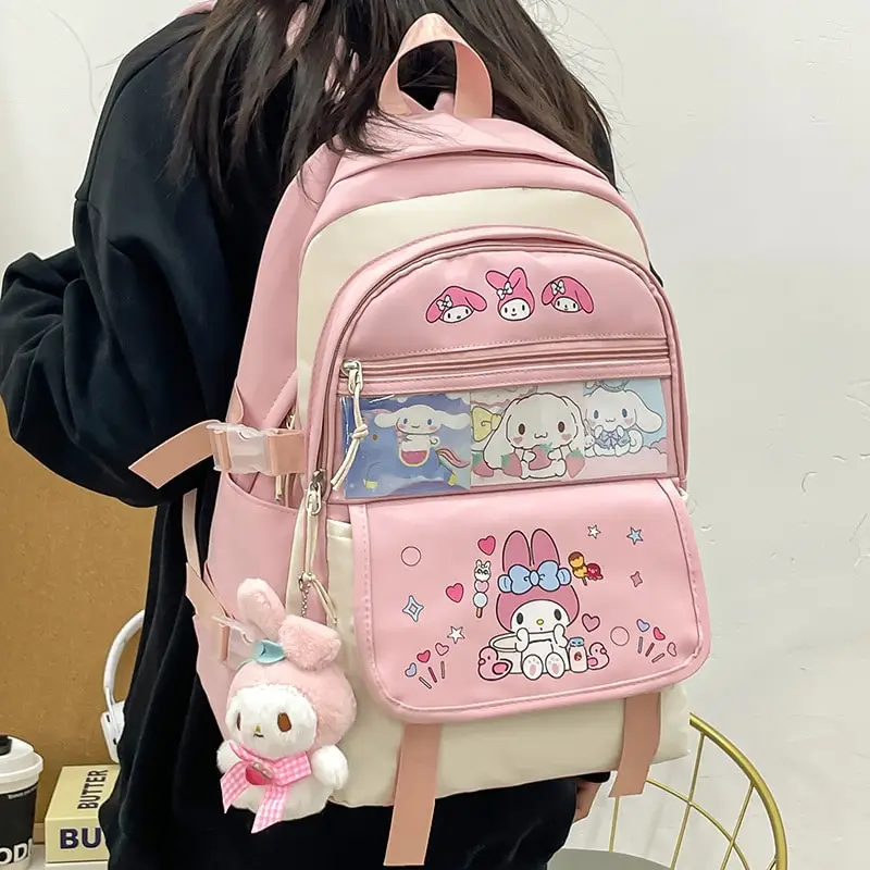 Sanrioed Cinnamoroll Kuromi My Melody Pom Pom Purin Anime Backpack Cute Schoolbags Cartoon Shoulder Bag Birthday Gift for Friend