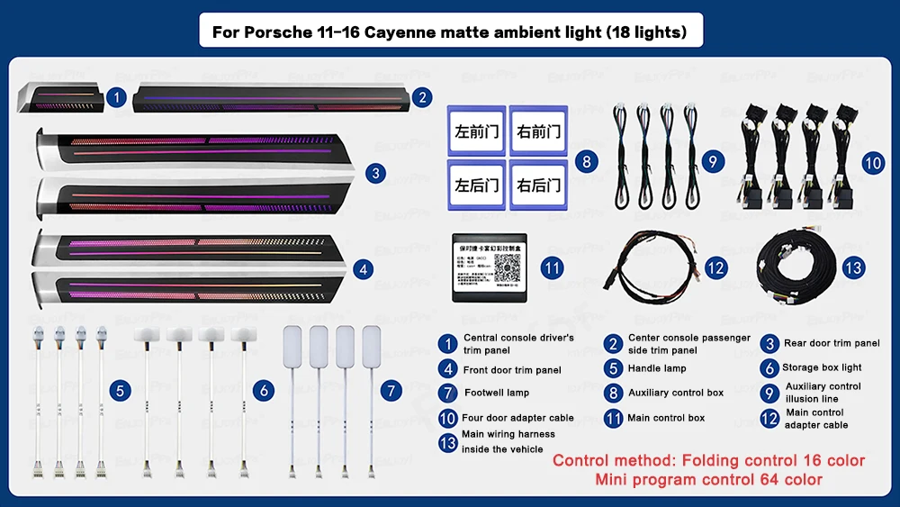 

Car Ambient Light For Porsche Cayenne 2011-2016 Stylish Dashboard Door RGB Dynamic Strip Trim Button APP Control Atmosphere Lamp