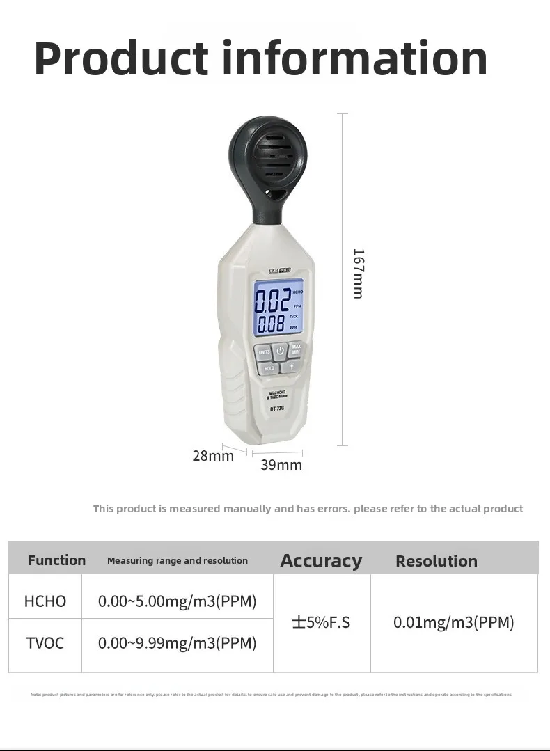 CEM TVOC HCHO Air Quality Tester Detector Digital TVOC HCHO Formaldehyde Device High-Precision Sensor Indoor Air Tester
