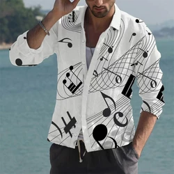 Popular long-sleeved men's shirt casual shirt musical note 3D printing extra large size 6XL